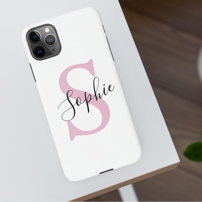 Monogramm mit neuem Personalisierten Namen Pink iPhone Hülle (Von Creator hochgeladen)