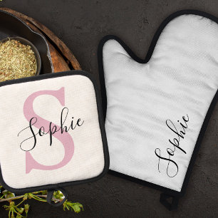 Monogramm mit neuem Personalisierten Namen Pink Ofenhandschuh & Topflappen-Set
