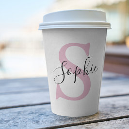 Monogramm mit neuem Personalisierten Namen Pink Pappbecher