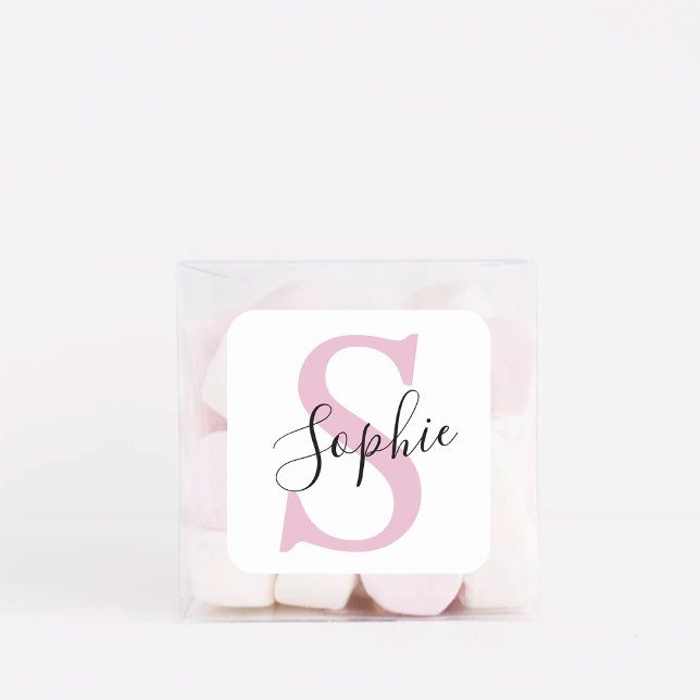 Monogramm mit neuem Personalisierten Namen Pink Quadratischer Aufkleber (Von Creator hochgeladen)