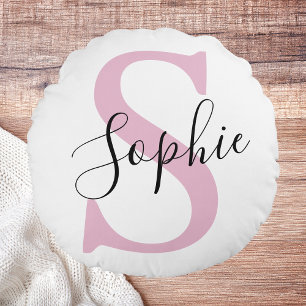 Monogramm mit neuem Personalisierten Namen Pink Rundes Kissen