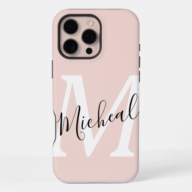 Monogramm mit personalisiertem modernen Namen Pink iPhone Hülle (Rückseite)