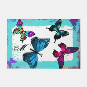 Monogramm mit Realm Morpho Aqua Butterfliegen Fußmatte