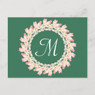 Monogramm mit rosa Rosen und Seerosenrahmen Postkarte