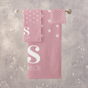 Monogramm mit rosa Sternen Badhandtuch Set