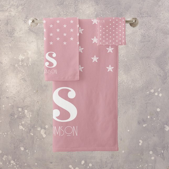 Monogramm mit rosa Sternen Badhandtuch Set (Von Creator hochgeladen)