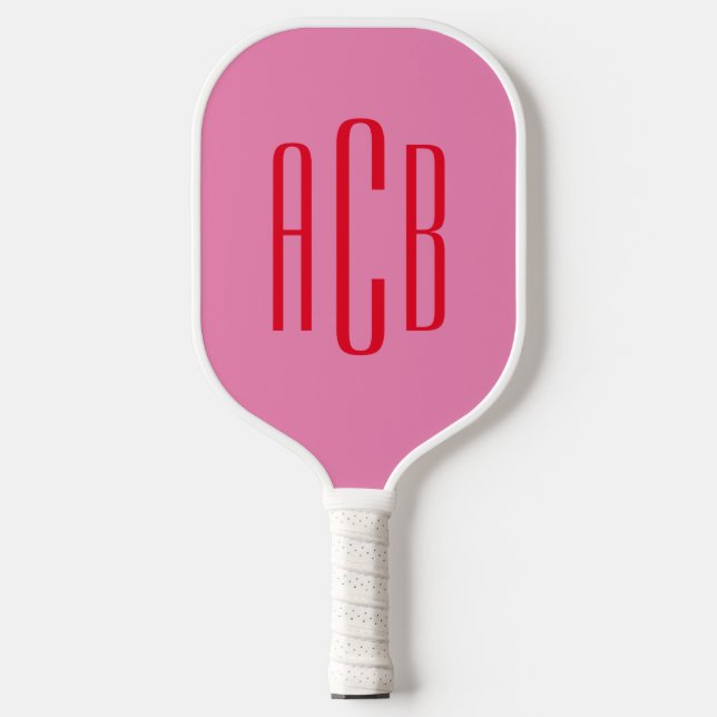 Monogramm mit rosa und roten Buchstaben Pickleball Schläger (Vorderseite)