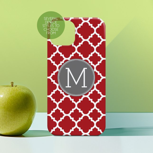 Monogramm mit rotem und grauem geometrischem Muste Case-Mate iPhone Hülle (Personalized Phone Case with Custom Photos Text - Choose a Device Style)