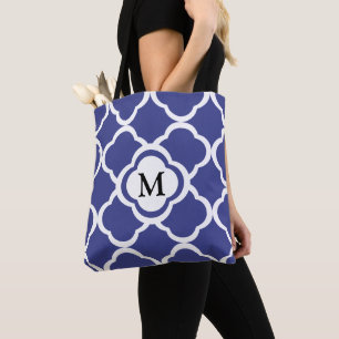 Monogramm mit Royal Blue Floral Quatrefolie Muster