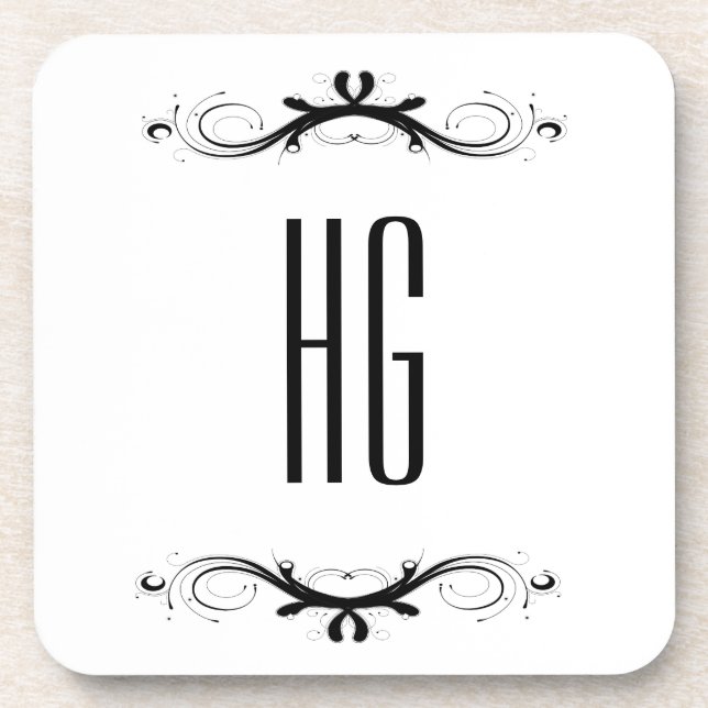 Monogramm mit schwarzen Akzenten Getränkeuntersetzer (Vorderseite)
