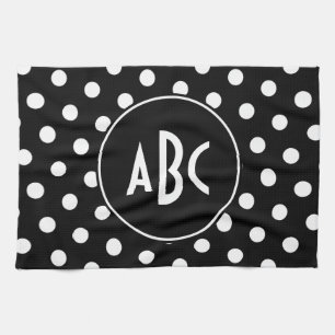 Monogramm mit schwarzen und weißen Punkten Küchentuch