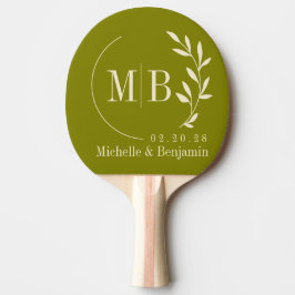 Monogramm mit warmem Olivenblatt im Stil der Mitte Tischtennis Schläger
