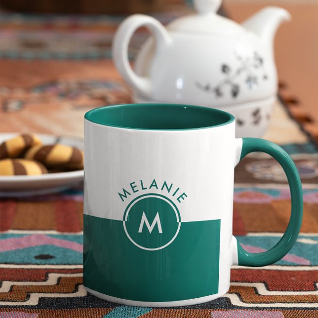 Monogramm mit weißem und Jäger-grünem Trennbildsch Tasse (Von Creator hochgeladen)