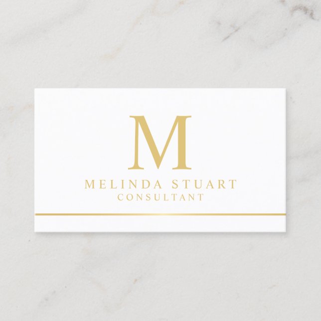 Monogramm mit weißer und goldener Eleganz Visitenkarte (Vorderseite)