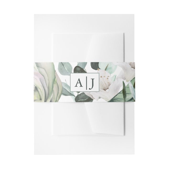Monogramm mit White Floral Wedding Einladungsbanderole (Vorderseite Beispiel)