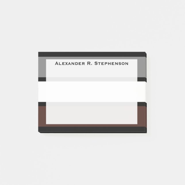 Monogramm, mittelgrau, weiß und braun Streifen Post-it Klebezettel (Vorderseite)