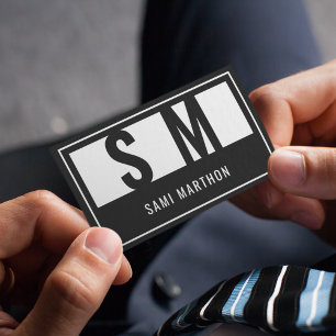 Monogramm Modern Beruflich Schwarz/Weiß Visitenkarte