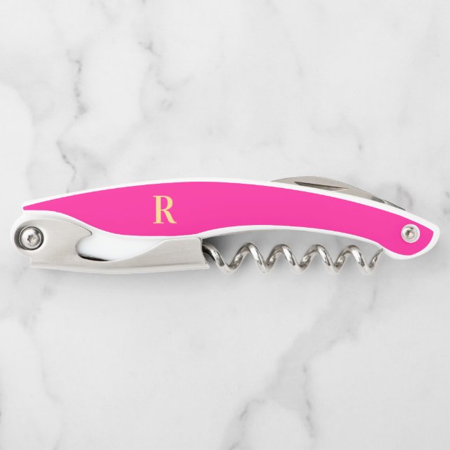 Monogramm Modern einfaches Hot Pink Kellnermesser (Vorderseite)