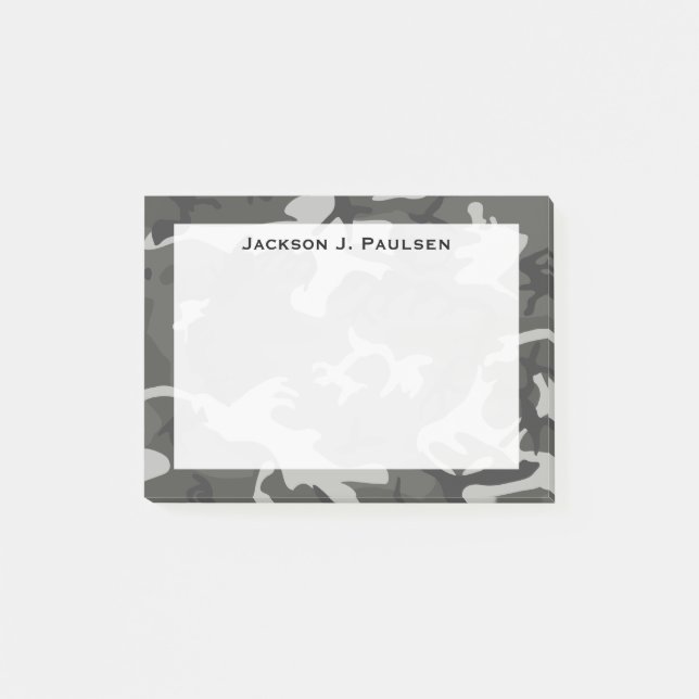 Monogramm Modern Grau Abstrakte Camo Tarnmuster Post-it Klebezettel (Vorderseite)