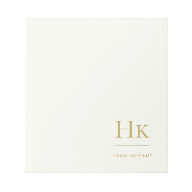 Monogramm Modern Minimal Elfenbein Gold Monogrammi Notizblock (Vorderseite)