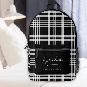 Monogramm Modern Minimalist Schwarz Schrift Karo Bedruckter Rucksack