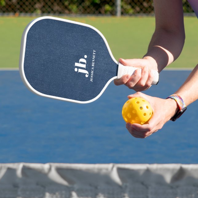 Monogramm Modern Navy Denim Jeans Druck Pickleball Schläger (InSitu)