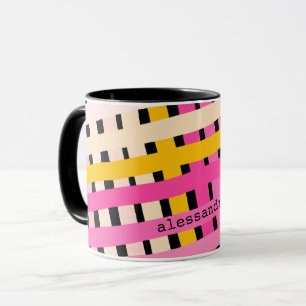 Monogramm Modern Rosa Gelb Schwarz Kariert Gestrei Tasse