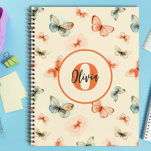 Monogramm Moderne Aquarell Schmetterlinge Notizbuch