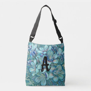 Monogramm Moderne Blaue Kirschblüten-Wasserfarbe Tragetaschen Mit Langen Trägern