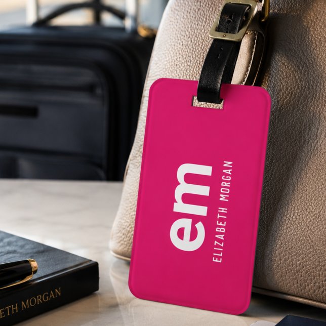 Monogramm Moderne Elegante Reise Hot Pink Gepäckanhänger (Von Creator hochgeladen)