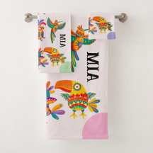 Monogramm moderne farbenfrohe Vögel rosa grün blau