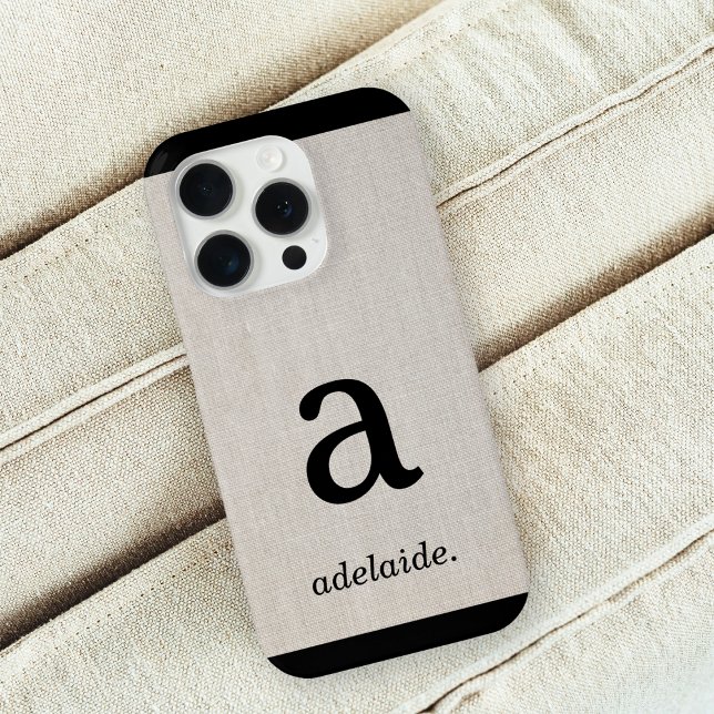 Monogramm | Moderne Minimal-Linen-Look Erstname Case-Mate iPhone Hülle (Von Creator hochgeladen)