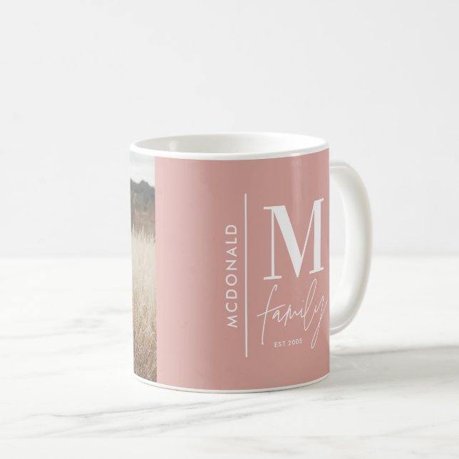Monogramm moderne rosa personalisierte Fotos Kaffeetasse (VorderseiteRechts)