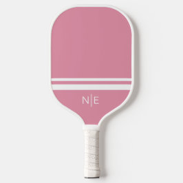 Monogramm Moderne Streifen Rosa Weiß Pickleball Schläger