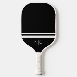 Monogramm Moderne Streifen Schwarz Weiß Pickleball Schläger
