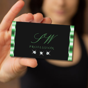 Monogramm moderner grüner und schwarzer Sparkling Visitenkarte