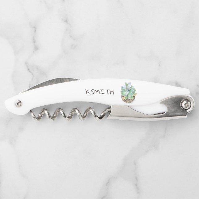 Monogramm moderner handgezeichneter Wasserfarben Kellnermesser (Rückseite)