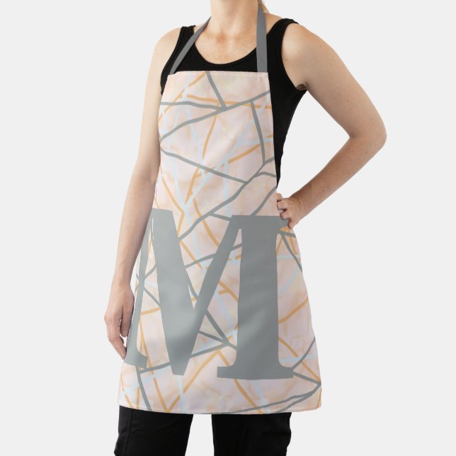 Monogramm moderner Ocker-grauer geometrischer Lini Schürze (InSitu)