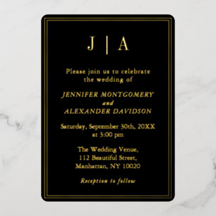 Monogramm Modernes einfaches Schwarz-Gold-Hochzeit Folieneinladung