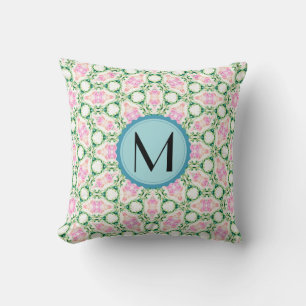 Monogramm modernes geometrisches rosa Blumenmuster Kissen