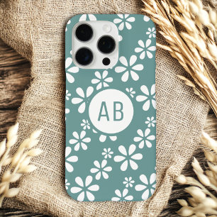 Monogramm modernes girly Blumenmuster personalisie iPhone 16 Pro Hülle