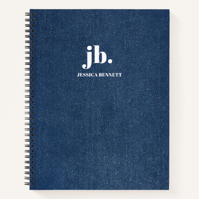 Monogramm Modernes Jeans-Textur-Druck Notizbuch (Vorderseite)