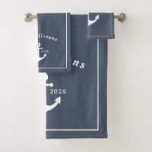 Monogramm Modernes Küstenanker Denim Blau Weiß