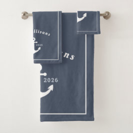 Monogramm Modernes Küstenanker Denim Blau Weiß Badhandtuch Set