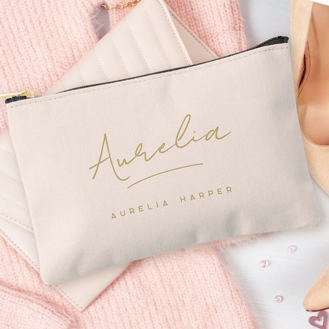 Monogramm Modernes, neutrales Minimalistisch Blush Zubehörtasche (Von Creator hochgeladen)