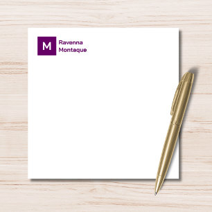 Monogramm Modernes Pflaumenpurpur Personalisierte Mitteilungskarte