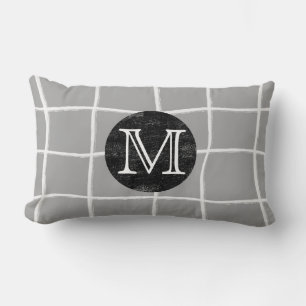 Monogramm modernes Rastermuster-Design grau Lendenkissen