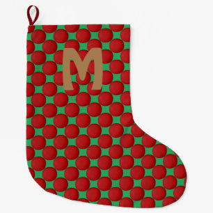 Monogramm modernes stilvolles rotes Tupfenmuster Großer Weihnachtsstrumpf