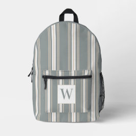 Monogramm Modernes Streifen, Minimalistisch blau & Bedruckter Rucksack