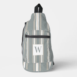 Monogramm Modernes Streifen, Minimalistisch blau & Crossbody Bag